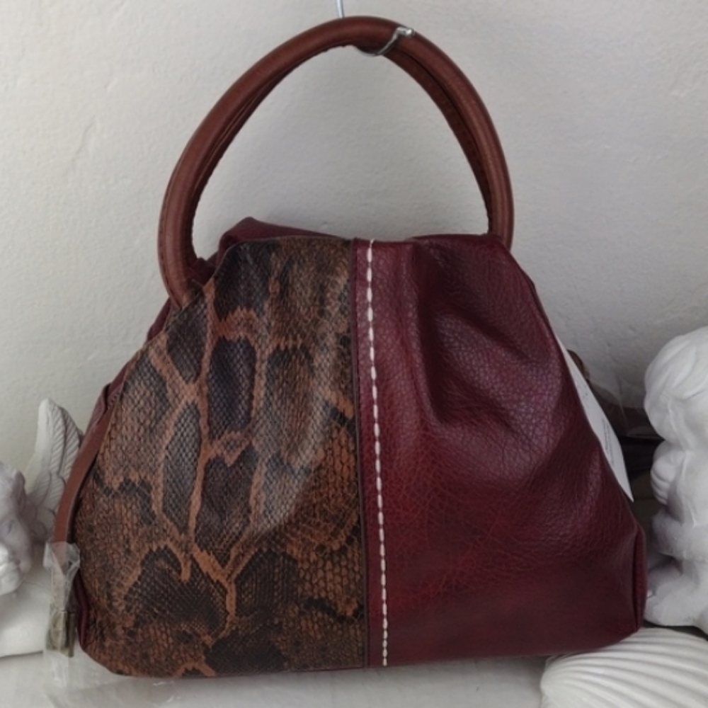 Deep Red & Brown Snake Print Faux Leather High Quality Satchel Crossbody BNWT